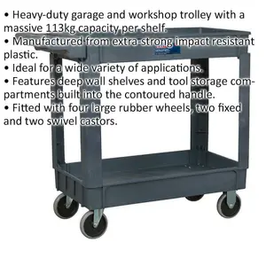 Sturdy Heavy Duty 2 Level Workshop Trolley with 113kg Capacity per Shelf