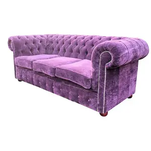 Chesterfield 3 Seater Sofa Velluto Amethyst Purple Fabric In Classic Style