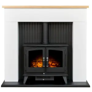 Adam Innsbruck Stove Fireplace in Pure White with Woodhouse Electric Stove in Black, 45 Inch