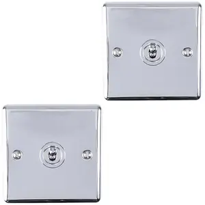 2 PACK 1 Gang Single Retro Toggle Light Switch POLISHED CHROME 10A 2 Way Plate