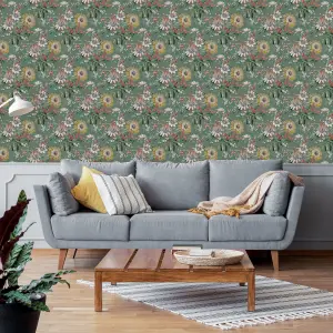 Boutique Martha Green Floral Smooth Wallpaper