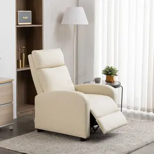 WestWood Luxury PU Leather Modern Push Back Reclining Armchair Lounge Padded Seater Cream