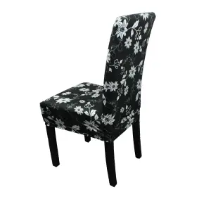 Floral Sunflower Universal Dining Chair Cover, Black - Pack of 1