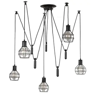 Luminosa Spider 5 Light Wire Shade Cluster Pendant Ceiling Light, Black