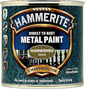 Hammerite Hammered Direct To Rust Metal Paint 250ml Gold