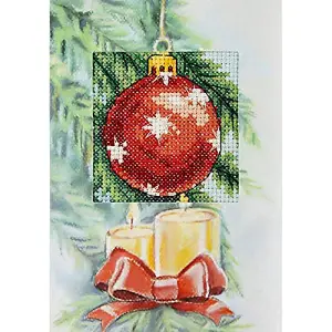 Counted Cross Stitch Kit: Greetings Card: Red Bauble