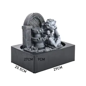 Grey Resin Tabletop Cherub  Electric Fountain Water Feature with LED Light