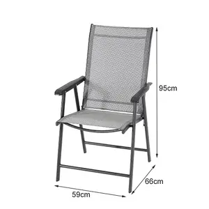 Set of 2 Outdoor Black Back Metal Frame and Fabric Folding Chairs with Armrests