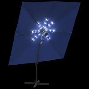 Berkfield LED Cantilever Garden Parasol Azure Blue 400x300 cm