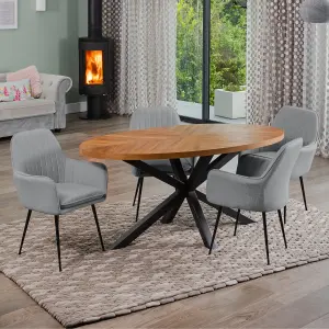 Dosenna Oval Dining Table Set with 4 Carrara Fabric Chairs - Grey