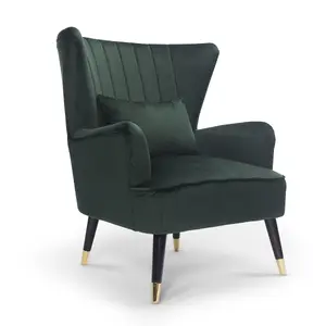 Velvet Bottle Green Camila Accent Wingback Chair