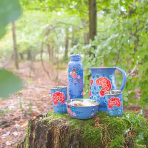 BillyCan Hand-Painted Picnic Water Jug with 400ml Cups - 1.7L - Ocean Peony