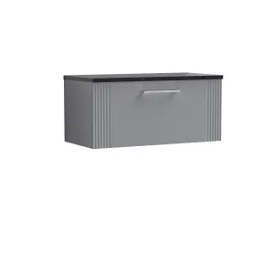 Retro 1 Drawer Wall Hung Vanity Unit with Sparkling Black Laminate Worktop - 800mm - Satin Grey - Balterley