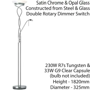 Mother & Child Floor Lamp Satin Chrome Tall Twin Light Dimmer Flexible Reading