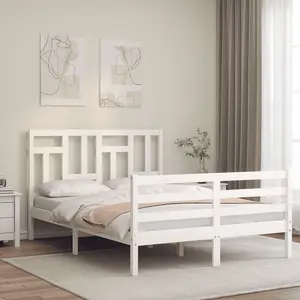 Berkfield Bed Frame with Headboard White Small Double Solid Wood