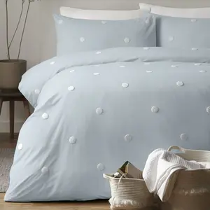 Dot Garden Cotton Solid Colour Duvet Cover Set with Pillowcases Duck Egg/White Dots / Super King Duvet Cover + 2 Standard Pillowcases