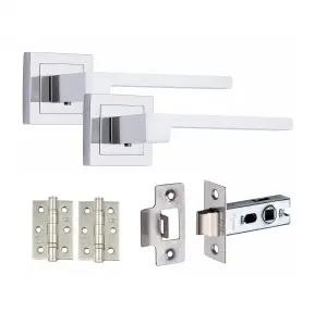 4 Set Zeta Design Door HandlesInternal Sets With Latch and BB HInges Square Rose Polished Chrome Finish