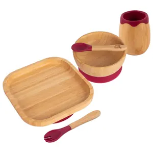 5pc Bamboo Square Baby Weaning Set - Red