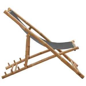 Berkfield Deck Chair Bamboo and Canvas Dark Grey