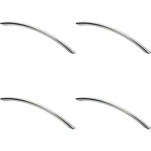 4x Curved Bow Cabinet Pull Handle 226 x 10mm 192mm Fixing Centres Chrome