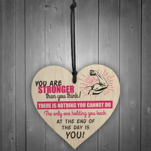 Red Ocean You Are Stronger Thank You Think Motivational / Inspirational Quote Wooden Heart Sign Plaque Friendship Gifts