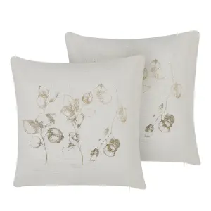 Set of 2 Cushions GOMPHRENA 45 x 45 cm Plant Light Beige