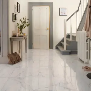 Elegance White Gloss Marble effect Ceramic Floor Tile Sample