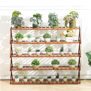 5-Shelf Brown Foldable Bamboo Ladder Flower Pot Stand Rack Holder Multifunctional Display Storage Rack 78cm (H)