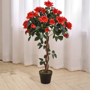 Garden Decoration Red Artificial Rose Flower Tree H 90 cm