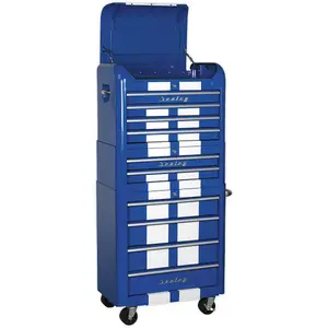 Stylish Retro 10 Drawer Tool Chest and Rollcab Bundle with Locking Mechanism in Blue