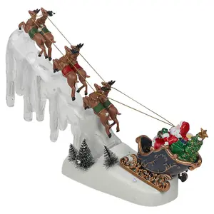 URBNLIVING 36cm Width Illuminated Christmas Scene Santa & Reindeer Sleigh Light Up Festive Ornament