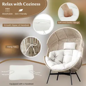 Costway Patio Ratten Lounge Basket Chair Indoor Outdoor Wicker Egg Chair w/ Cushions