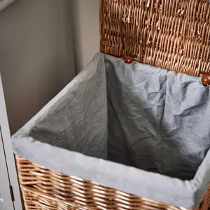 Willow Wicker Laundry Basket with Removable Cotton Lining & Lid Square Woven Rustic Style Rattan