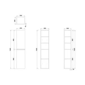 Rinse Bathrooms 1600mm RH Wall Mounted White Gloss Tall Bathroom Furniture Storage Unit