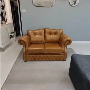 Chesterfield 2 Seater Old English Tan Leather Sofa Bespoke In Era Style