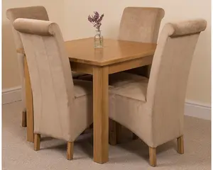 Oslo 90 x 90 cm Oak Small Dining Table and 4 Chairs Dining Set with Montana Beige Fabric Chairs