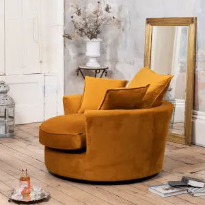 Havana Velvet Fabric Swivel Based Base Cuddle Chair - Orange