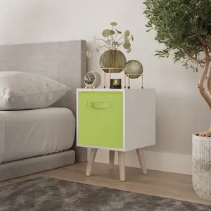 URBNLIVING 50cm Height Green 1-Drawer Cube Shelving Unit with Scandinavian Pine Legs