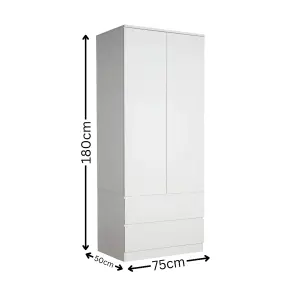 Home Source Lugano White 2 Door 2 Drawer Wardrobe High Gloss Door & Drawer Fronts