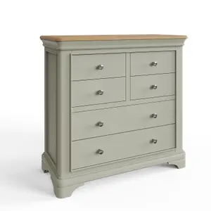 6 Drawer Solid Oak Sage Green Chest Of Drawers Ready Assembled