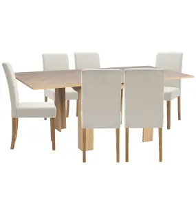 Hallowood Furniture Newquay Oak Flip Top Extending Table with 6 Upholstered Chairs in Beige Fabric