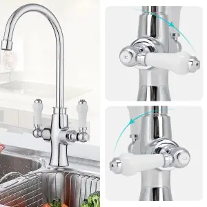 JASSFERRY Kitchen Mixer Tap Elegant White Ceramic Dual Lever Monobloc Sink Faucet Chrome