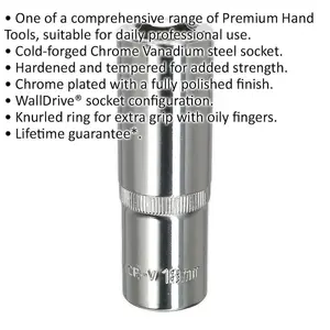 18mm Deep Drive Socket - Forged Steel Chrome Vanadium with 1/2 Inch Square Drive