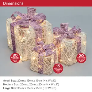 3 Piece LED Ligth Up Xmas Gift Box with Pink Bow Set