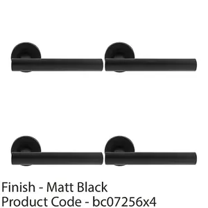 4 PACK - PAIR Straight Round T Bar Handle on Round Rose Concealed Fix Matt Black