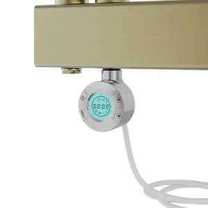 Rinse Bathrooms Prefilled Electric Heated Rail with Timer Designer Flat Panel Thermostatic Brushed Brass 1126x500mm