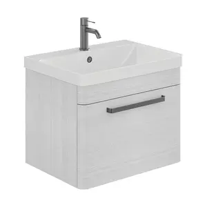 Emery Textured White Wall Hung Bathroom Vanity Unit & Basin Set with Gun Grey Handles (W)60cm (H)46cm