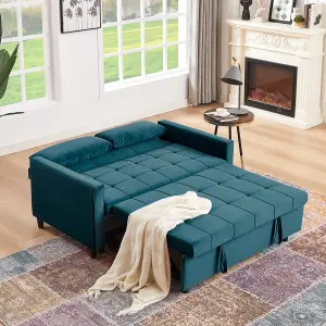 Sofa Bed Double, Convertible 3 in 1 Pull Out Velvet Sofa Bed, 2 Seater Guest Bed Settee, Max Load 300LBS - Green