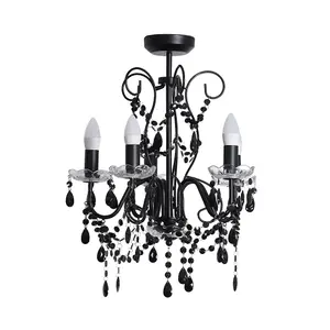 ValueLights Viscount Black 5 Way Ceiling Light Chandelier Fitting with Clear Acrylic Jewel Droplets - LED Bulbs Included