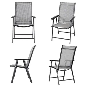 Set of 4 Black Metallic Frame and Fabric Foldable Outdoor Chairs